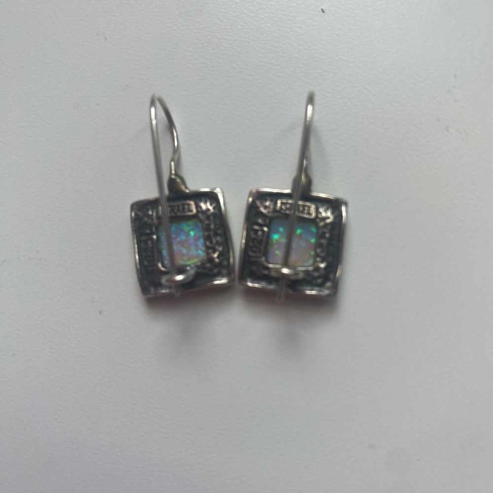 Elegant Silver and Blue Opal Earrings - Picture 2 of 8
